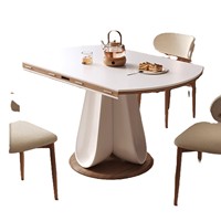 Table à manger pliable et extensible en pierre frittée couleur crème, réglable, moderne, minimaliste, écologique, pour hôtel et usage domestique