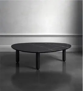 Contemporary Coffee Table Three Legs Rounded Marble black marble table living room furniture
