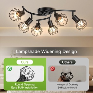 Lámpara de Techo Moderna E27 con Jaula de Hierro <span class=keywords><strong>Negra</strong></span> para Sala de Estar, Lámpara de Techo de Lujo con Jaula Metálica/Luces de Techo/Lámparas de Araña y Colgantes - Product Image 3