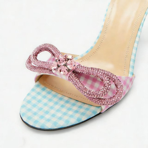 Women Colorful Big Size 45 Mules High Heels on Plaid Sandals Dress Wide Fit Diamonds <b>Shoes</b> - Product Image 6