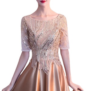 Elegant Gold Long Satin Evening <b>Dress</b> Scoop Neck <b>A</b>-<b>Line</b> Empire Waist For Hostess Choir Performances - Product Image 5