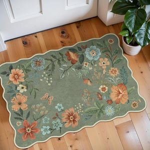 Ultra-Thin Soft Polypropylene Floral Rug 2X3 Non-Slip <b>Machine</b> Made <b>Washable</b> Kitchen Entryway <b>Door</b> <b>Mat</b> Stain Resistant Bohemian - Product Image 3