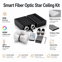 Kit d'éclairage de plafond à fibres optiques intelligent avec contrôle par application, 25W RGBW, télécommande RF et tubes effet météore
