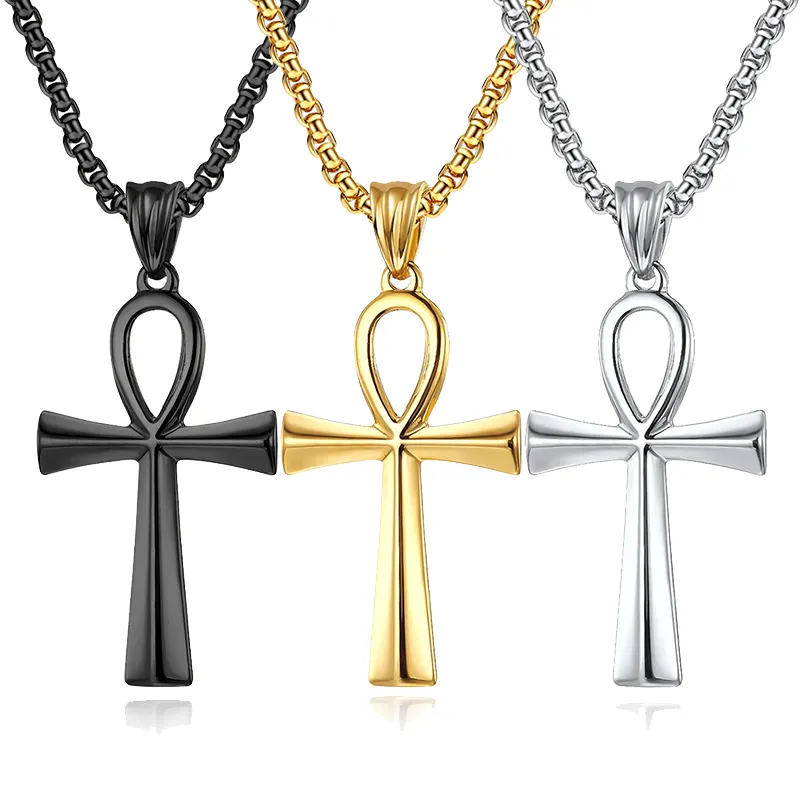 Luxe Religieuze Egyptische Ankh Cross Sieraden Accessoire Titanium Staal Ankh Kruis Hanger Ketting Voor Heren Geschenken