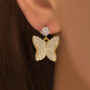 Pendientes de Moda para Mujer, Joyería de Fiesta, Chapados en Oro de 18K, con Esmalte y Circonitas Brillantes, Diseño de Mariposa - Product Image 6