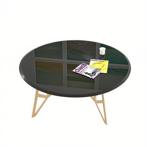 Plateau de table basse rond en verre trempé noir, 38,6 pouces, 1/2 pouce d'épaisseur, bord biseauté, design moderne et minimaliste, meubles de salon - Product Image 1