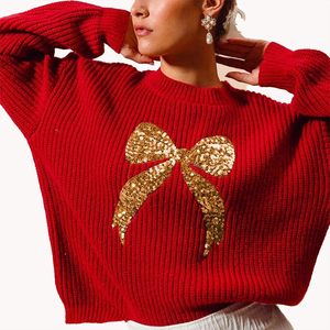 Suéter de Mujer Nuevo de Otoño Invierno, Holgado con Lazo, Manga Larga, Cuello Redondo, Jersey Holgado con Lazo para Mujer - Product Image 5