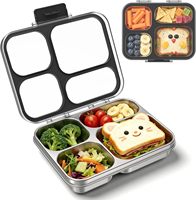 Boîte à lunch en acier inoxydable pour enfants, boîte à lunch bento pour enfants à 4 compartiments, étanche, avec couvercle transparent pour l'école et les voyages