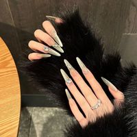 Vente en gros OEM ODM Faux ongles à presser faits main effet œil de chat, avec strass 3D et dentelle, longs, forme stiletto, en acrylique, ensemble de faux ongles