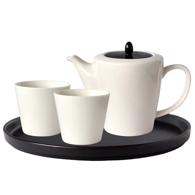 Wholesale Porcelain Teapot and Cups Ceramic Teapot 450ml Tea Set with Bamboo Tray for Gift
