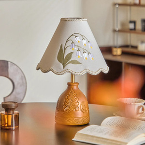 Vintage Style Lily Of The Valley <b>Table</b> Lamp E27 <b>Led</b> Eye Caring Bedroom <b>Bedside</b> Lamp With Floral Shade Artistic Design - Product Image 2