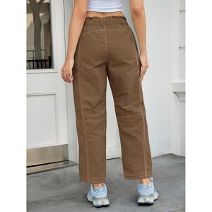 Pantalones Cargo Holgados para Mujer, con Cordón Ajustable, Cintura Elástica, Bolsillos, Color Marrón, Casuales, Transpirables, Cintura Alta - Product Image 4