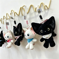 Porte-clés en peluche chat à grandes oreilles mignon, pendentif en peluche chat noir et blanc, breloque élégante pour sac à dos, vente en gros et personnalisation disponibles