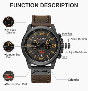 Montre de sport de luxe pour homme, affichage analogique, chronographe en alliage, mouvement à quartz, étanche, bracelet en cuir véritable, design tendance - Product Image 5