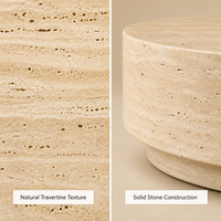 Table basse ronde en travertin pour salon, vente en gros OEM&ODM, table en pierre naturelle, table moderne en travertin beige pour maison et villa.