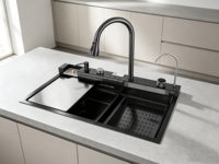 Robinet de cuisine intelligent multifonction à affichage numérique avec douchette extractible, cascade et lave-tasses, garantie 5 ans, design moderne