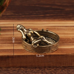 Brass Woman Sunbathing Figurine Round Desktop Ashtray <b>Retro</b> Style Home <b>Decor</b> Metal Craft - Product Image 4
