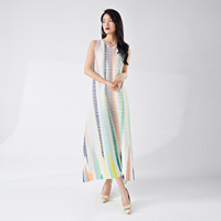 Robe d'été plissée Miyake Robe sans manches à la mode pour femmes Robe de banlieue décontractée de haute qualité Motif rayé imprimé
