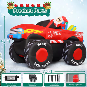 Monster Truck Gonflable 7.5 FT Single Vente en gros Père Noël sur camion avec cadeaux Lumières LED - Product Image 6