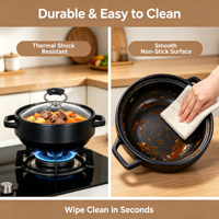 Casserole en céramique isolée, résistante à la cuisson à sec, de qualité commerciale, avec couvercle en verre de style chinois, compatible avec toutes les plaques de cuisson