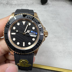 Montre automatique de luxe Clean Luxury 40 mm, cadran noir, bracelet en caoutchouc, boîtier doré, verre saphir, montre-bracelet pour homme de haute qualité - Product Image 2