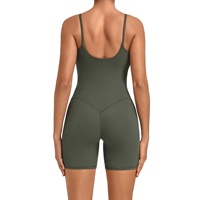 Combinaison de yoga une pièce pour femme avec logo personnalisé, bretelles spaghetti, dos nu, dos en V, effet push-up fessier, en Nylon Spandex, pour l'entraînement