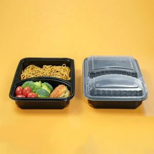 Microwave Safe Rectangle 2 Compartment Meal Prep <b>Box</b> 1350ml Disposable PP Food Lunch Container <b>with</b> <b>Clear</b> <b>Lids</b> for Salad - Product Image 1