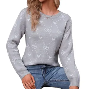 European and American Sweaters Heart to Heart Connection Little Love Round Neck Pullover Loose Casual Knitwear Women