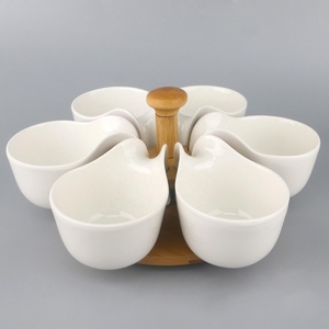 Sei <span class=keywords><strong>tapas</strong></span> ciotole in ceramica set di ceramica manico di un cucchiaio con base di bambù - Product Image 2