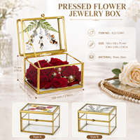 Boîte à bijoux artisanale en fleurs pressées 4x3x3 pouces, cadre en laiton et verre transparent, cadeau de mariage, vente en gros, prêt pour l'audit BSCI, OEM