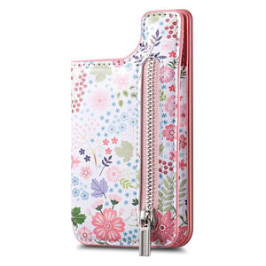 Funda de Teléfono con Cremallera y Diseño Floral Retro para iPhone 17 16 15 14 13 12 Pro Max, Funda Multifuncional con Tarjetero - Product Image 1