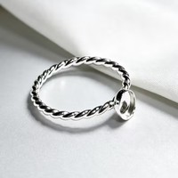 925 Sterling Silber Gedrehter Bandring, Blanker Runder Flacher Fassungsring, Leere Ringfassung für DIY Cabochon-Edelstein-Einlage