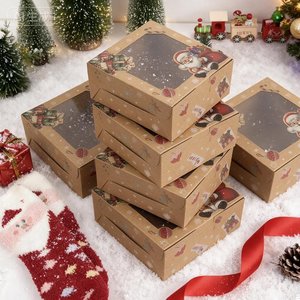 Boîte cadeau vide en papier kraft pour les fêtes de Noël avec fenêtre transparente pour l'emballage de friandises faites maison - Product Image 3