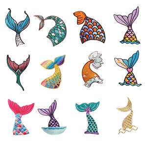 Parche autoadhesivo bordado de dibujos animados de cola de sirena Parche de Vida Marina - Product Image 1