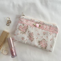 Mini pochette cosmétique à fermeture éclair à imprimé floral, élégante, doublée de dentelle, respirante, compacte et portable