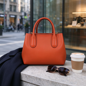 Sac fourre-tout élégant en cuir grainé orange avec poignée supérieure et bandoulière amovible pour femme - Product Image 5
