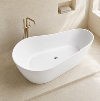 Baignoire autoportante ovale blanche de qualité supérieure, finition mate, en surface solide, pour villas, baignoire en pierre artificielle
