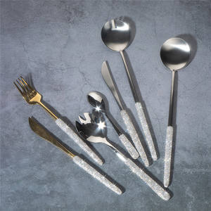 银金钻石现货手工制作肉餐具套装不锈钢餐具雕刻牛排叉刀勺4件套 - Product Image 3