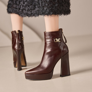 Stivaletti da <span class=keywords><strong>Donna</strong></span> con Tacco Alto 2025 Autunno Inverno Nuovi Impermeabili con Plateau a Punta con Strass in Vera Pelle Tacco Spesso - Product Image 3