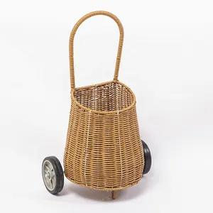 Australia style wicker shopping trolley on wheels luggy wicker basket trolley toy PP rattan wicker trolley baskets