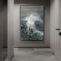 Peinture à l'huile sur toile personnalisée, peinte à la main, épaisse, bleue, paysage abstrait 3D, vagues océaniques, décoration murale pour la maison