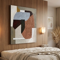 Peinture à l'huile abstraite de luxe Wabi Sabi sur toile, peinte à la main, bleu terre cuite, impasto épais, taille personnalisable, cadre sur mesure, pour mur