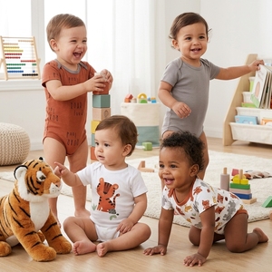 Conjunto de 4 Bodys para Bebé Recién Nacido, Manga Corta, Estampado Animal, Cierre de Broches, Lavable a Máquina, 50% Algodón, 50% Poliéster, MOQ Bajo - Product Image 3