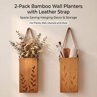 Set Pot Tanaman Dinding Bambu Premium 2 Pcs, Vas Gantung Dinding dengan Pegangan Kulit yang Kokoh untuk Dekorasi Tanaman Dinding Dalam Ruangan