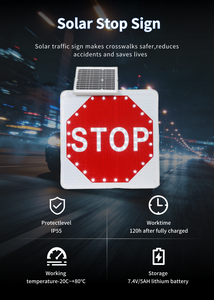 لافتة توقف وسلامة مرورية من الألومنيوم بطول 800 مم تعمل بالطاقة الشمسية مع إضاءة LED وامضة على شكل ثماني الأضلاع للسلامة على الطرق - Product Image 2