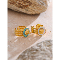 JINYOU 701 exquis coquille pierre naturelle ronde bague décorative bijoux étanche en acier inoxydable plaqué or soleil anneau creux