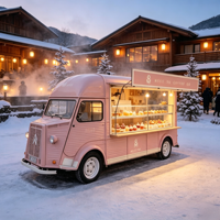 Camioneta de Comida Móvil Rosa Vintage Personalizada con Vitrina Térmica para Donuts, Barra de Café para Estación de Esquí