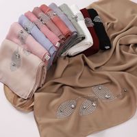 Écharpe et foulard longs et doux en soie artificielle imprimée, motif feuille, orné de strass, effet chauffant