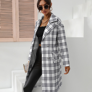 Manteaux et vestes pour femmes tendance et bon marché 2022, noir et blanc à carreaux, col <span class=keywords><strong>trench</strong></span>, longs manteaux pour femmes - Product Image 1