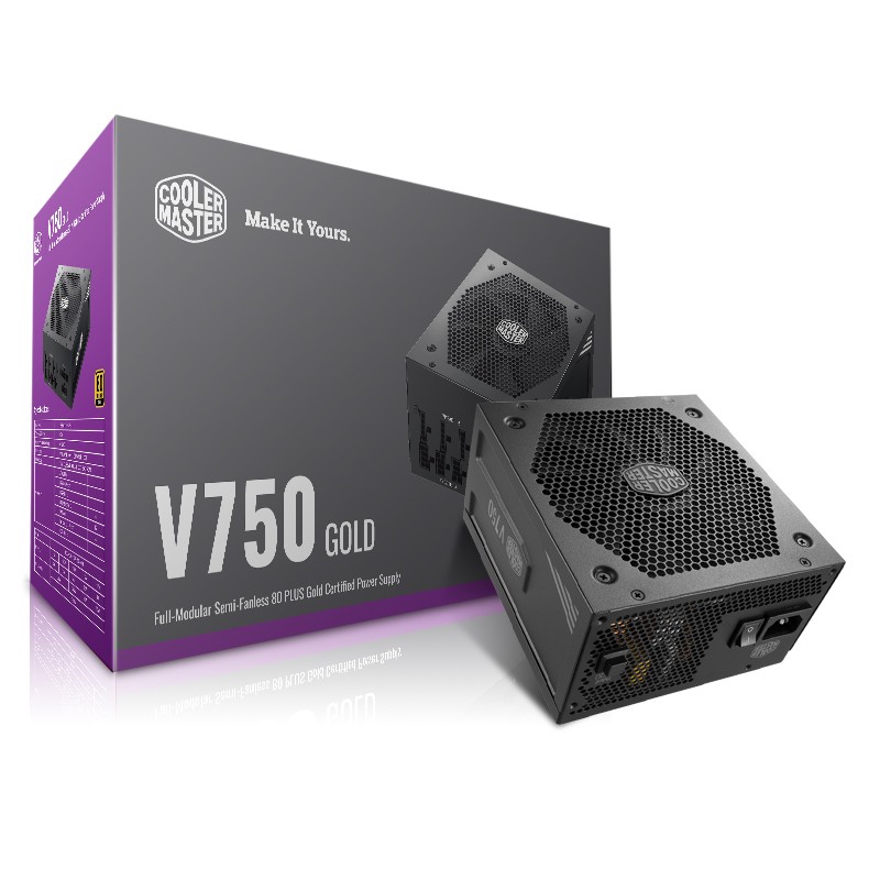 Cooler Master V750 Gold V2 полная модульная, 750 Вт, 80 + Золотая эффективность, полу-вентиляторная работа, 16AWG PCIe высокоэффективные кабели